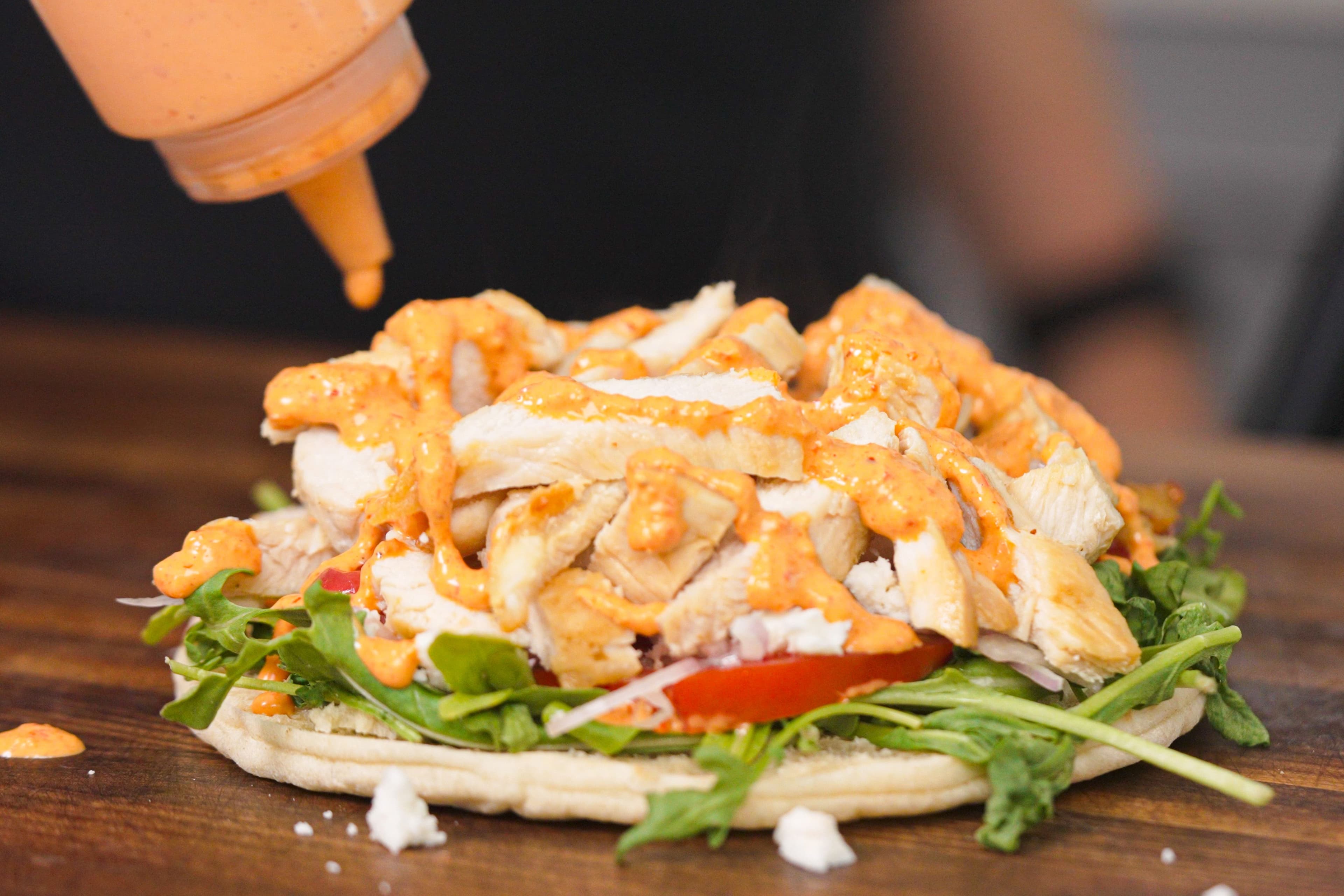 Chicken Pita with Roasted Pepper Sauce