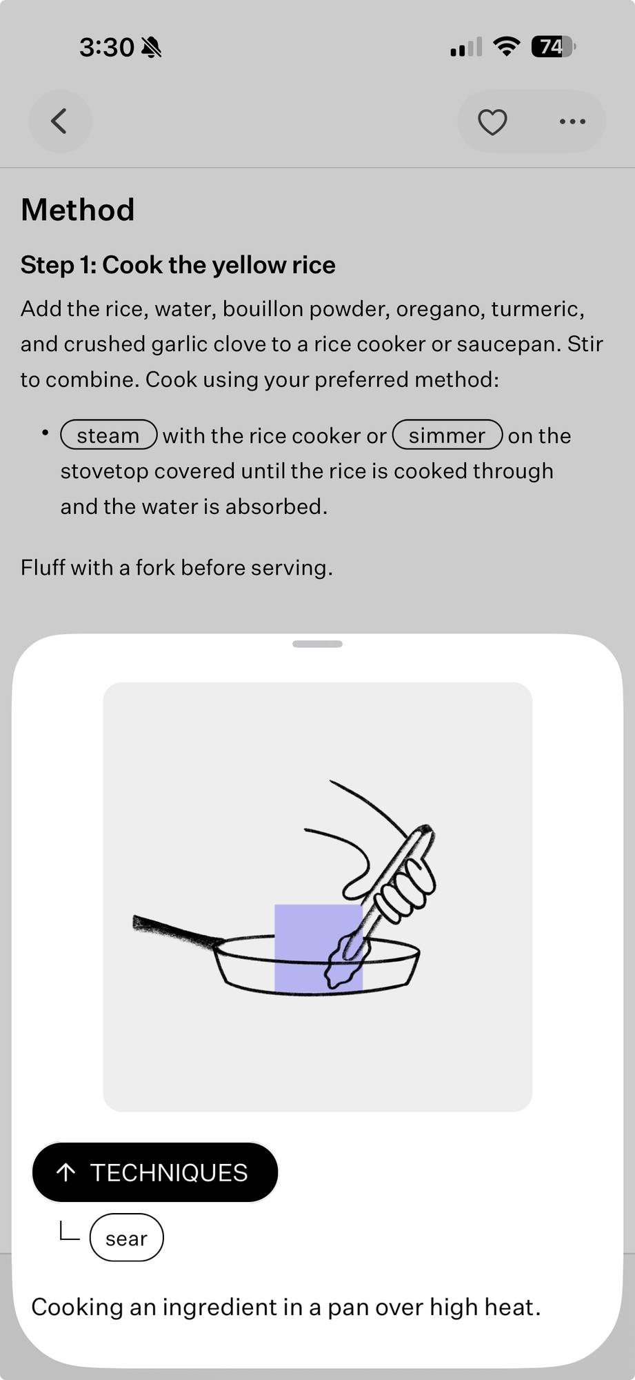 A technique sheet explaining what searing is